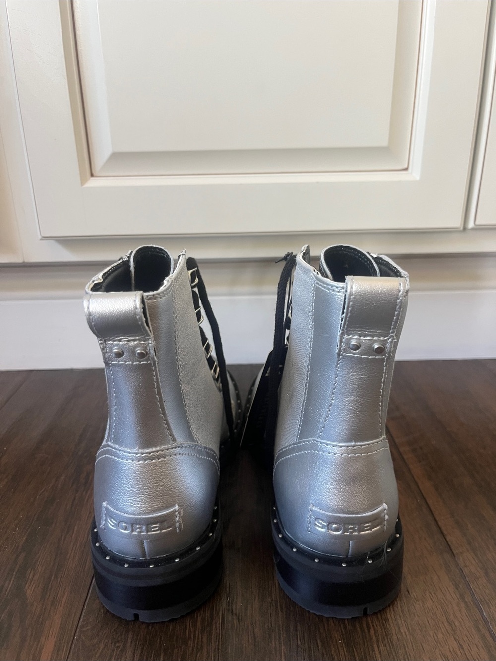 NWT SOREL Silver Metallic Lace-Up Combat Boots - Picture 4 of 7